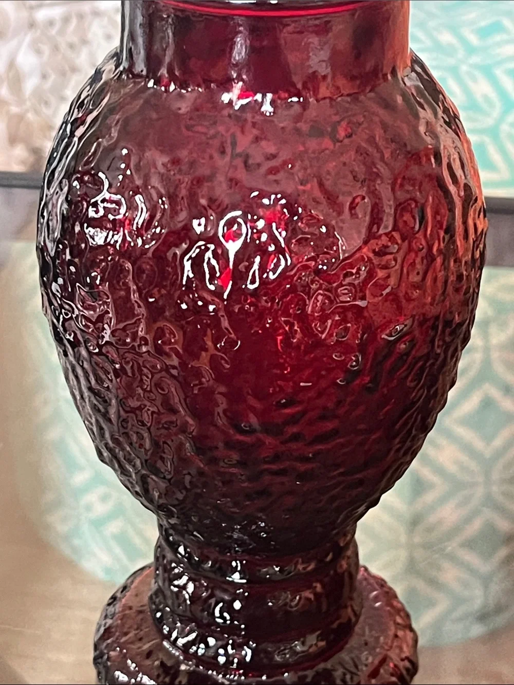 Vintage 1970’s Red Ruby Eagle Embossed Apothecary Jar with Lid
